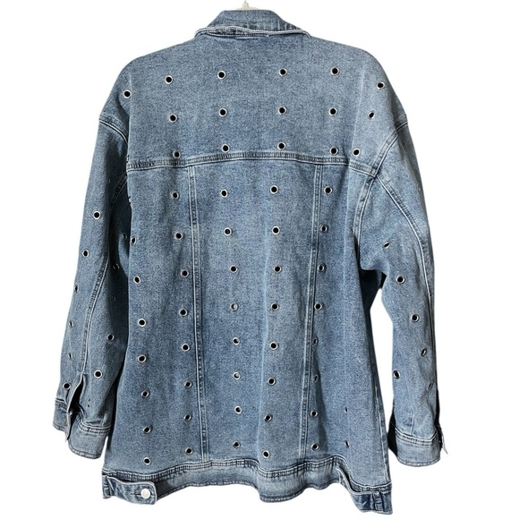 Avec Les Filles Size XL Eyelet Grommet Blue Denim Oversized Statement Jacket - Picture 7 of 10